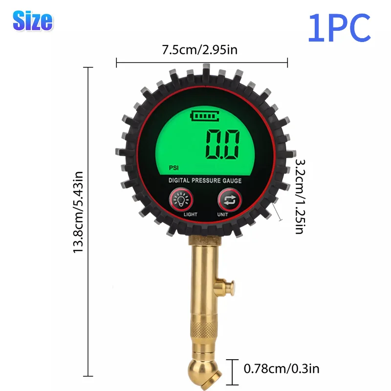 1PC Tire Pressure Gauge 3-255PSI Backlight LCD Display Digital Air Pressure Gauge For Car Trucks Bikes.