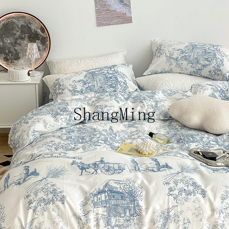 

ZYY high-end pure cotton bed three or four-piece set cotton simple bedding quilt cover single person