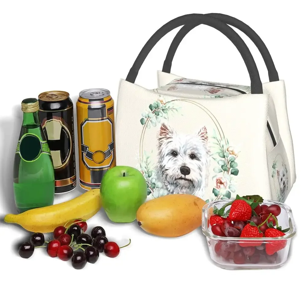 

West Highland White Terrier Dog In Floral Gold Wreath Insulated Lunch Bags for Westie Pet Lover Portable Cooler Thermal Bento