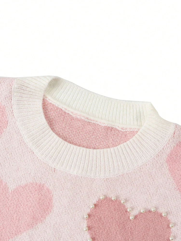 زائد حجم الخريف والشتاء جديد الحب القلب المطبوعة الياقة المستديرة عارضة تنوعا طويلة الأكمام البلوز سترة يوميا