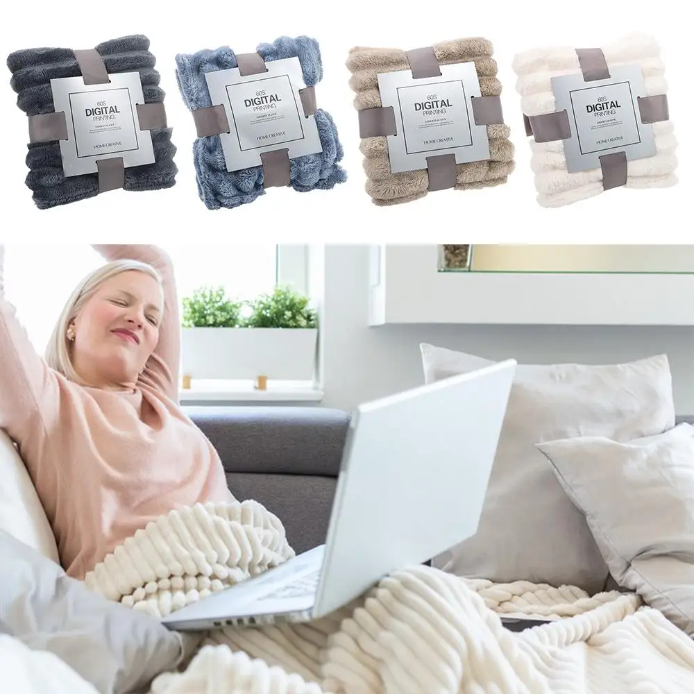 

New Double Sided Warm Blanket Skin-Friendly Breathable Conditioning Quilt Warm Ultra Soft Plush Striped Blankets