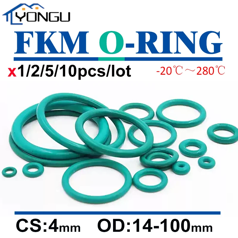 Dikte 4 mm Groen FKM Fluorrubber O-ringpakking OD 14-100 mm Ronde O-ringen Afdichtingsring Olie- en zuurbestendig