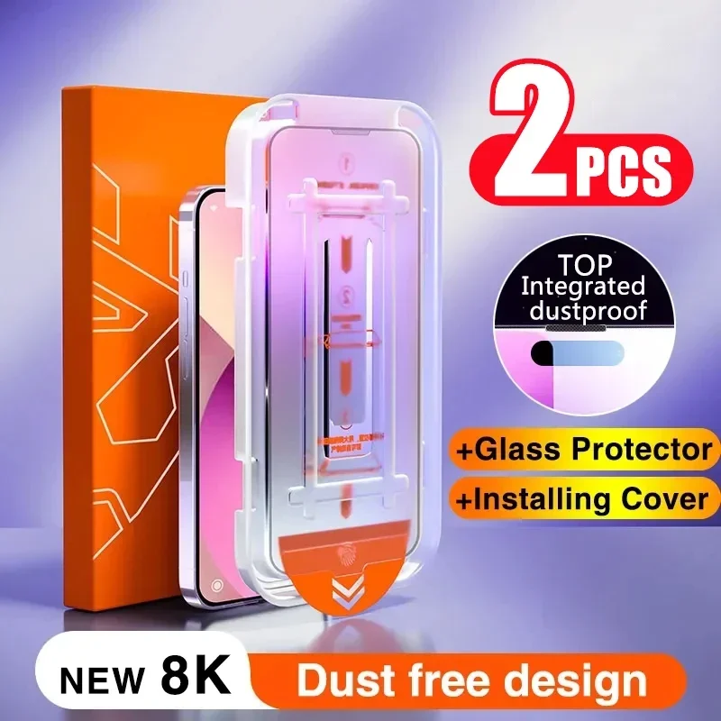 2PCS Oleophobic Coating Dust free Installation Screen Protector For iPhone 13 12 14 15 16 Pro Max Plus Mini Glass Film