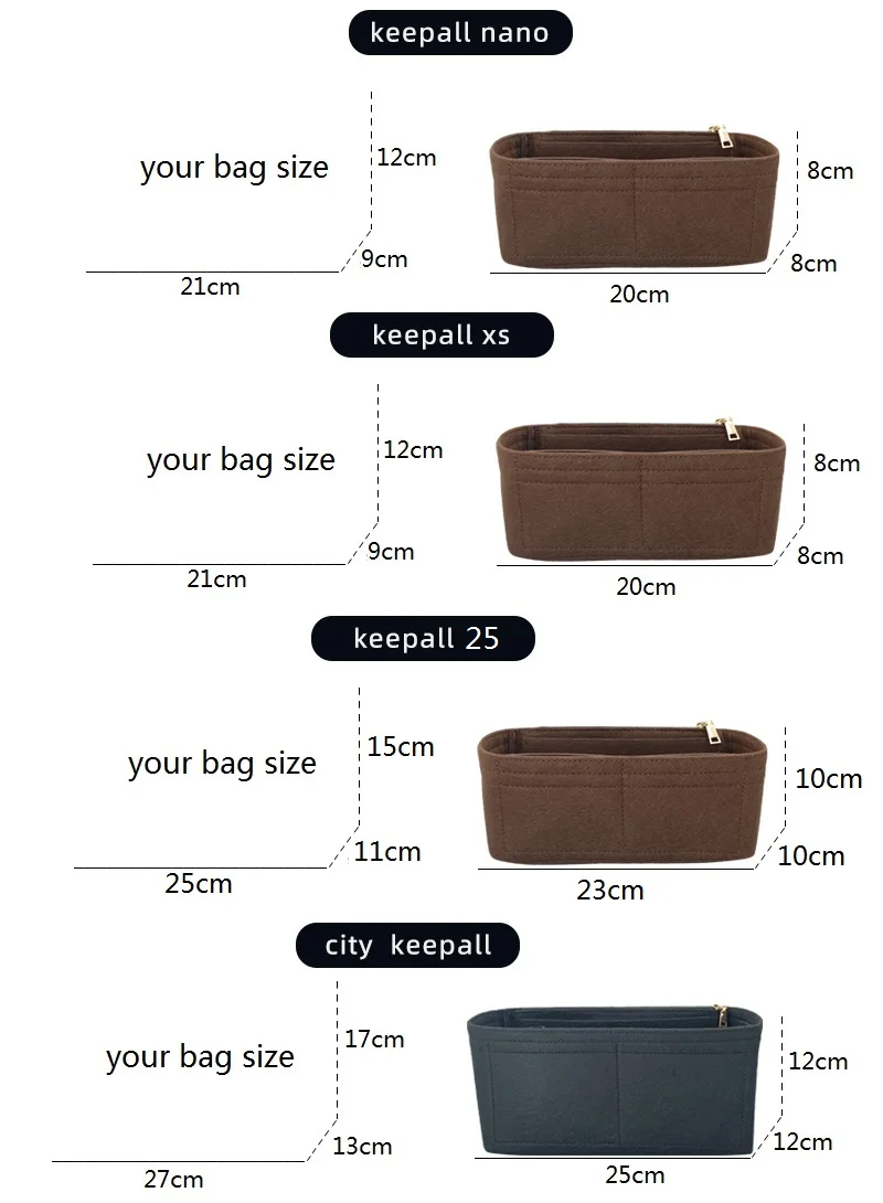 Fits For City Keepall Nano XS Felt Cloth Insert Bag Organizer Makeup Handbag Travel Storage Inner Purse Cosmetic Toiletry bags