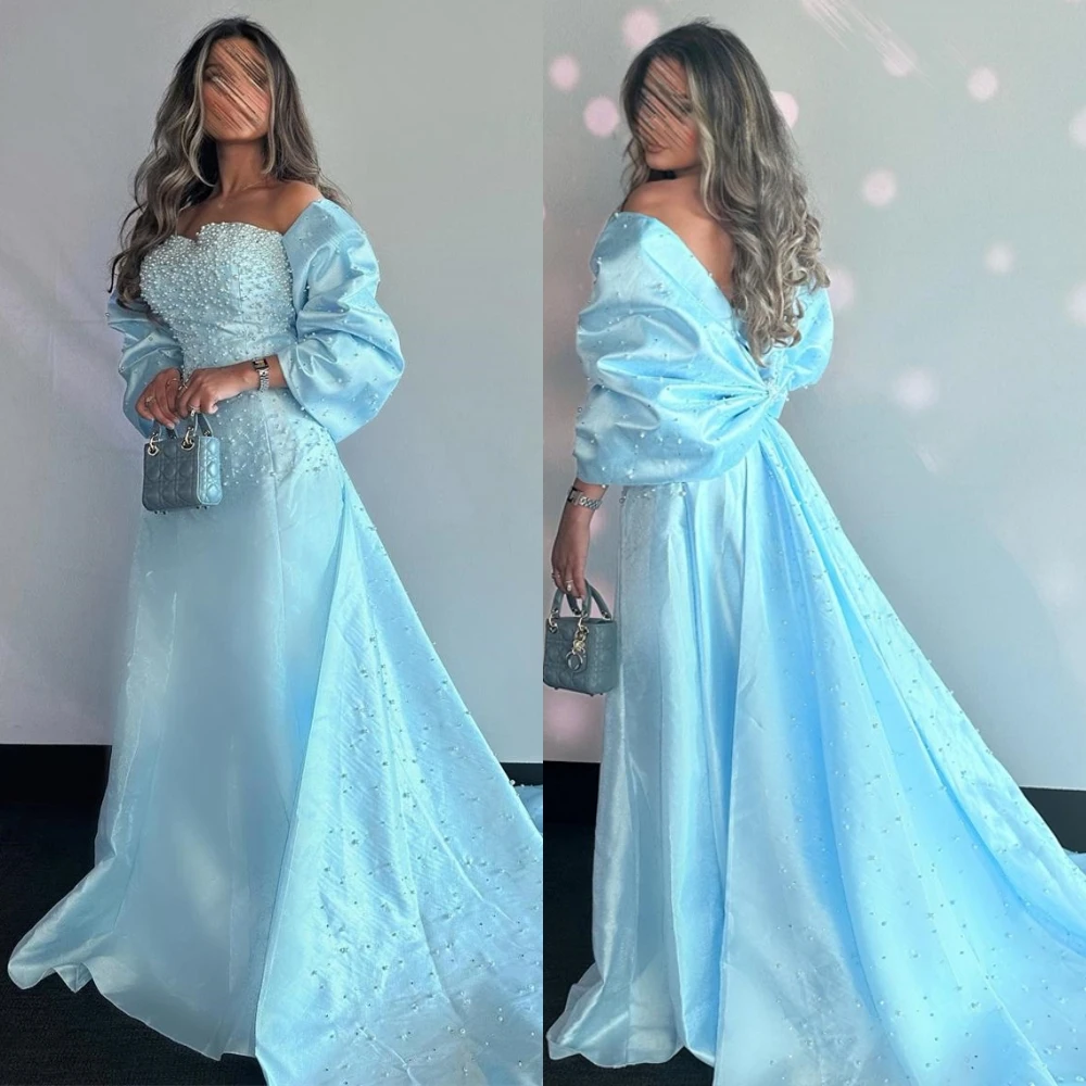 Customized Prom Dresses Elegant Fashion Strapless Floor Length A-line Stole s Ruched Beaded Court Formal Evening Gowns فساتين سه