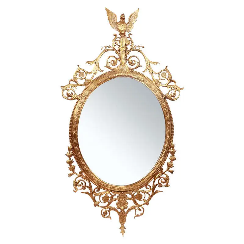 French retro all-copper decorative mirror oval European luxury villa living room entrance atmosphere