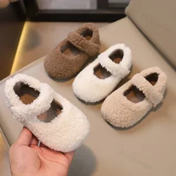 Zapatos planos con cubierta de piel para niños y niñas, calzado informal, ligero, cálido, de felpa, antideslizante, cómodo, para ocio, novedad de invierno, 2024