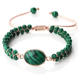 Handmade Men Braided Bracelet 4mm Natural Stone Malachite Tiger Eye Onyx Beads Charm Wrap Bracelets Women Bohemia Jewelry Gift