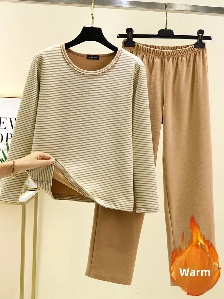 Thiened Fluffy Домашняя одежда для отдыха Женские зимние пижамы Long Sve круглый комплект из двух предметов Свободная домашняя одежда для отдыха