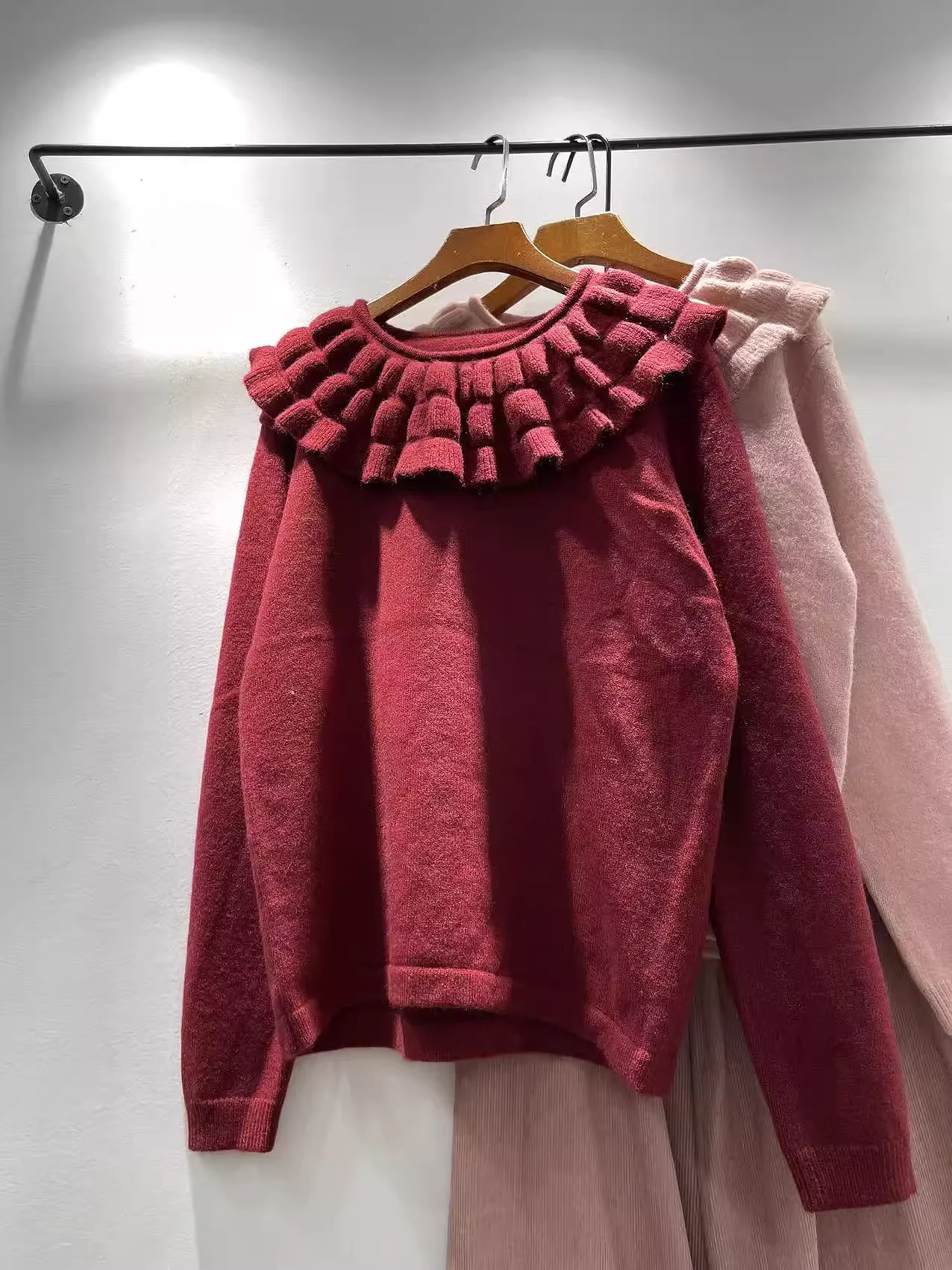 

2026 японский милый красный свитер в стиле мори для девочек, женский пуловер, осенне-зимний однотонный рождественский свитер с рюшами, трикотаж