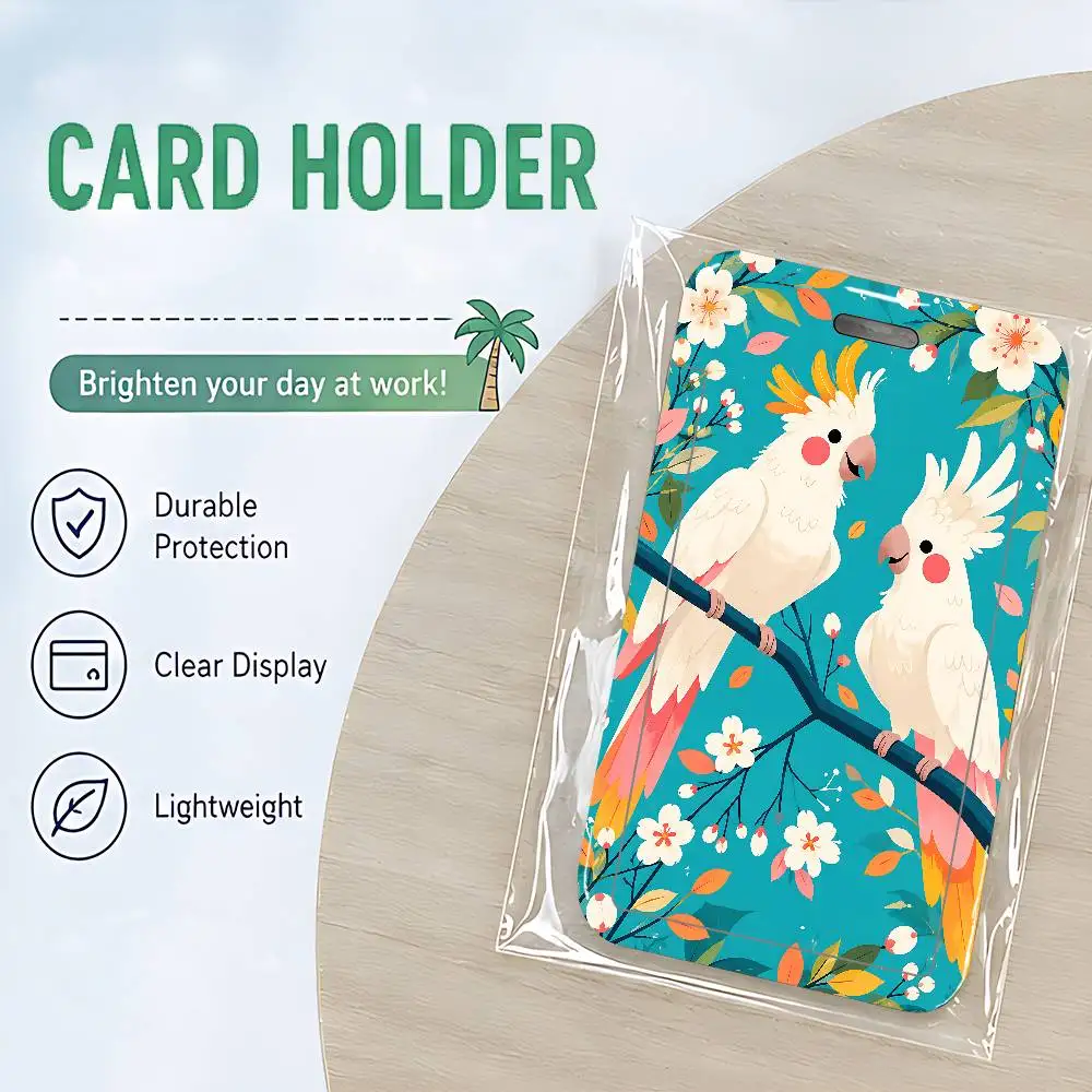 Colorful Parrot Clear ID Card Holder Lanyard Neck Strap Badge Case Door Credit Card Protector Daily Gift