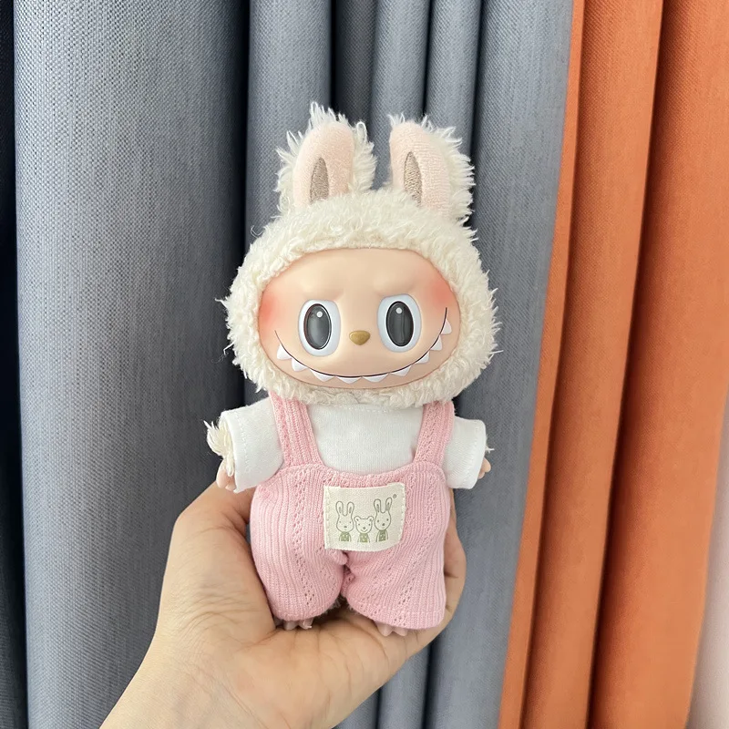 لملابس Labubu يجلس حفلة الزي مع وزرة الأرنب وفستان مجموعة 17 سنتيمتر دمية خلفية الحمالات تنورة زي الملابس فقط