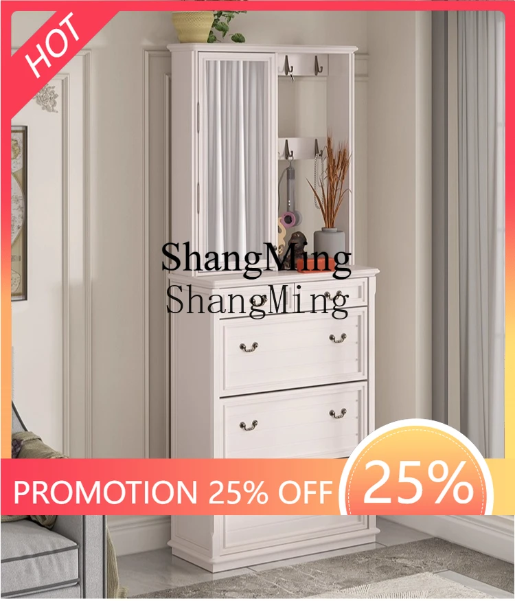 

ZYY household solid wood retro entrance entrance with coating rack mirror tipping bucket shoe cabinet