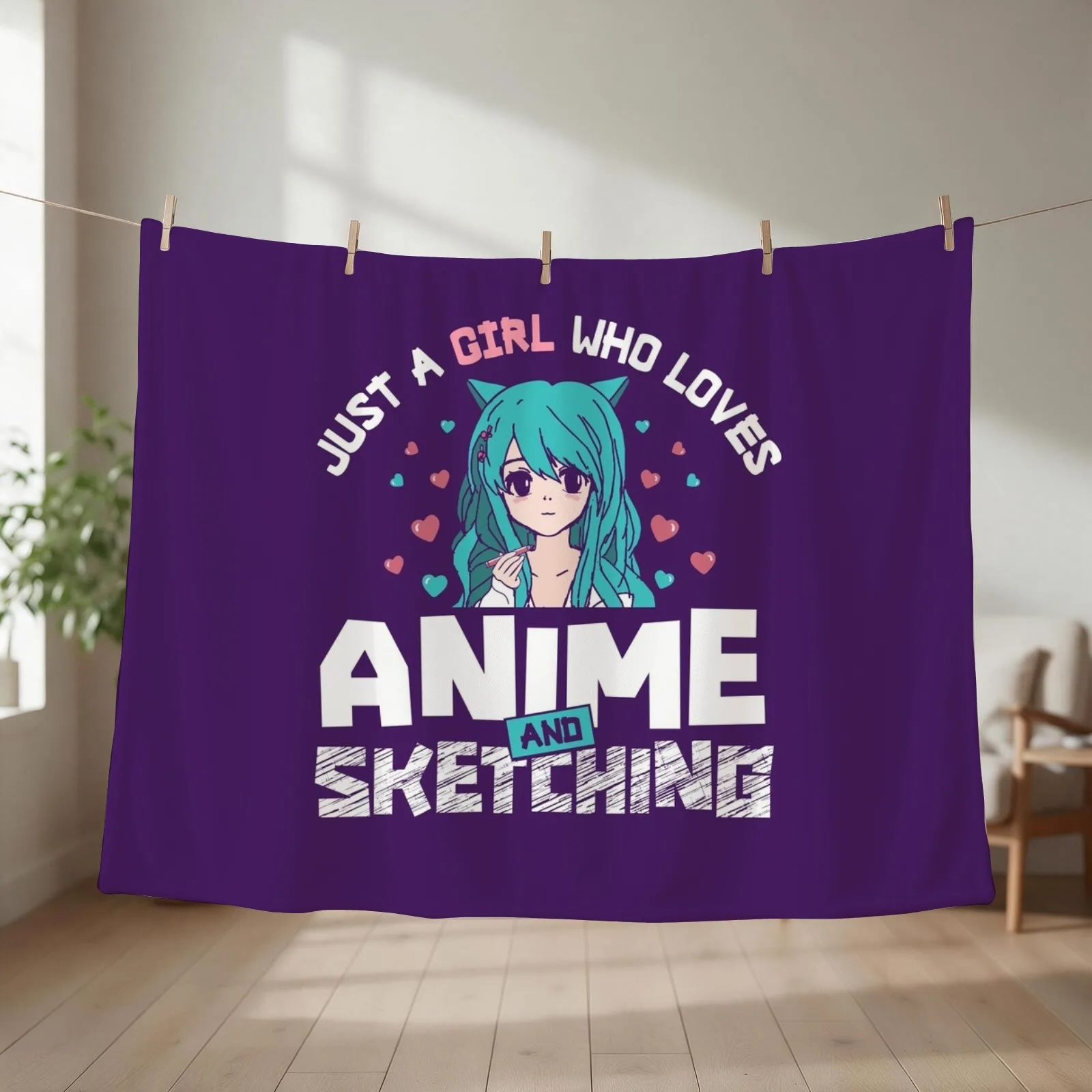 Anime and Sketching For Just a girl who loves Japanese manga and drawing Throw Blanket Quilt warm winter Fashion Sofas Blankets