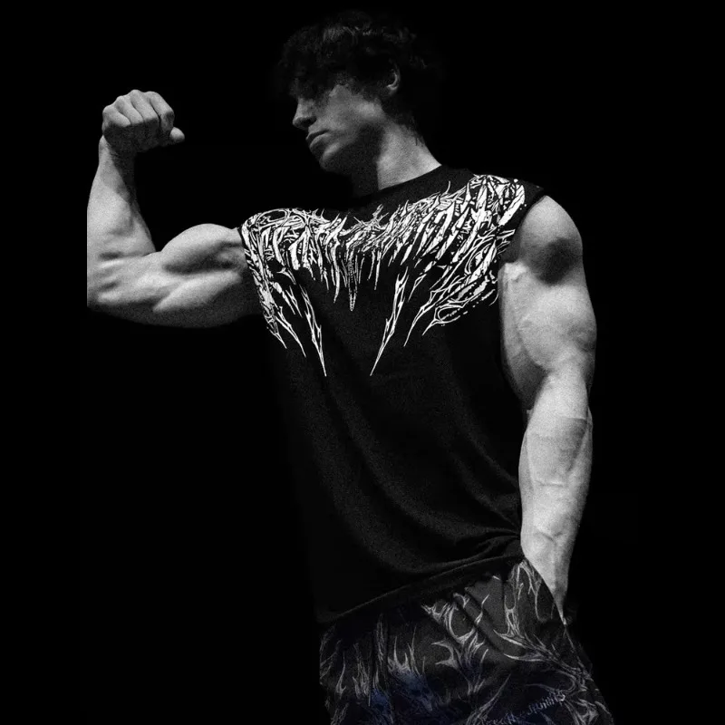 Herren Gothic Grafik-Print Ärmelloses Tanktop Atmungsaktives Fitness-Oberteil für Gym, Basketball, Laufen, Training, Freizeit und Sport