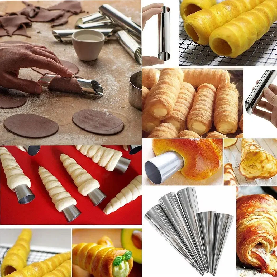 5pcs Conical Tube Cone Roll Moulds Spiral Croissants Molds Cream Horn Mould Pastry Mold Cookie Dessert Kitchen Baking Tool