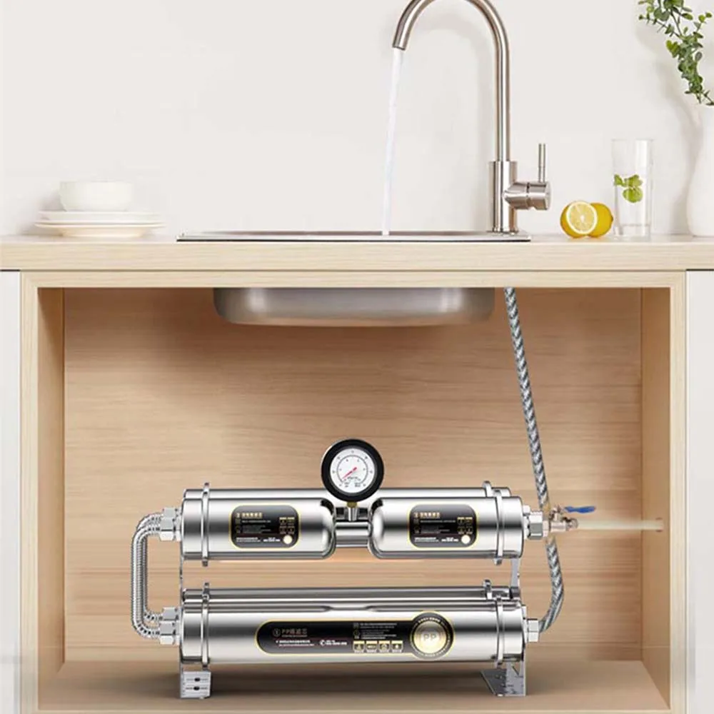 2025 المنزلية 304 تصفية مياه الفولاذ المقاوم للصدأ المطبخ منقي مياه خمس مراحل الترشيح الفائق تصفية الشرب المباشر