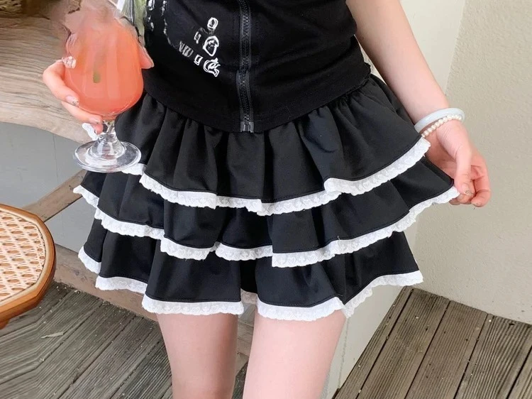 

Sweet Cute Girls Versatile Cake Skirts Multi-layer Lace Splicing Tutu Short Skirt Summer Anti-light A-shaped High-waisted