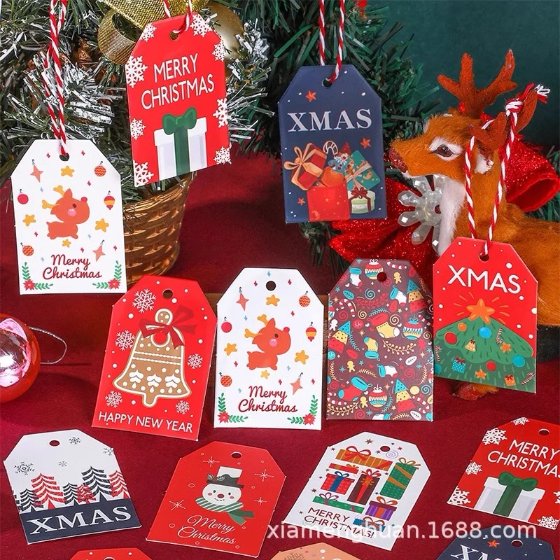

50pcs Merry Christmas Kraft Paper Tags Cards Xmas Tree Hanging Label Christmas Party Gift Card Decorations for Home