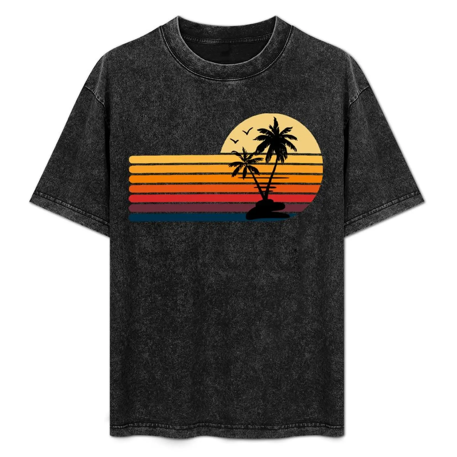Camiseta Retro Vintage Sunset Coco Palm Tree, camiseta de manga corta de entrenamiento de secado rápido