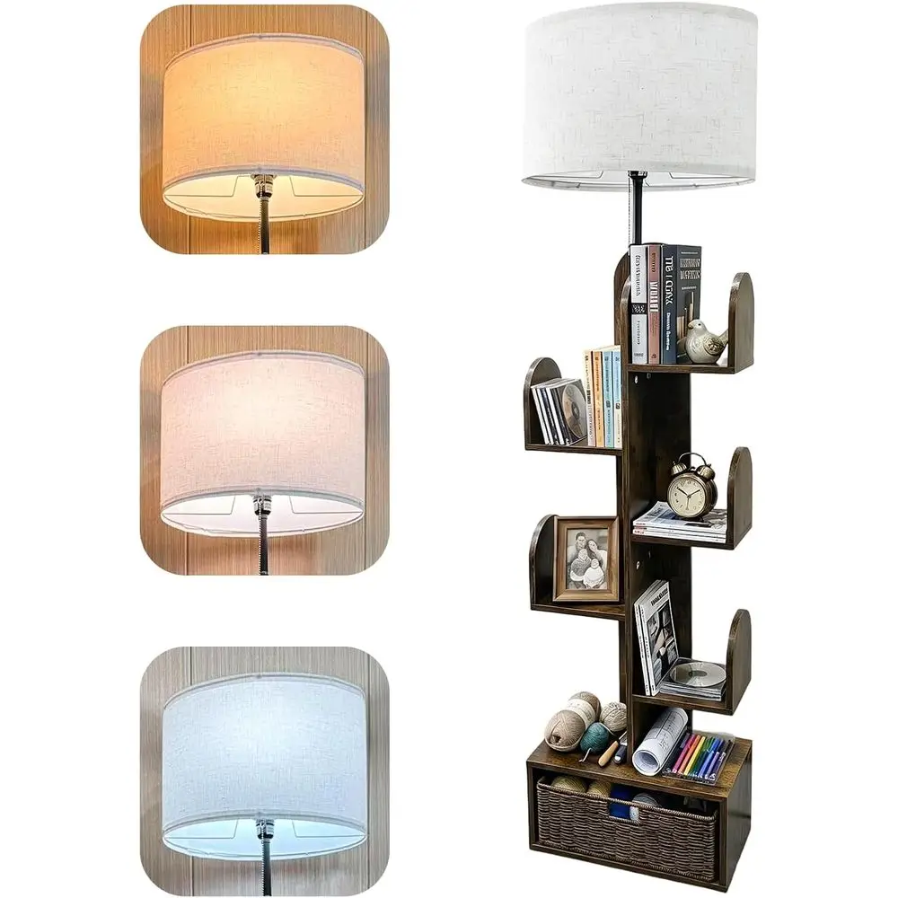 3-Color Dimmable 5-Tier Wooden Shel, 58 Tall, Space-Saving Organizer for Books/Decor, Ideal for Small Spaces in Living Rooms, Be