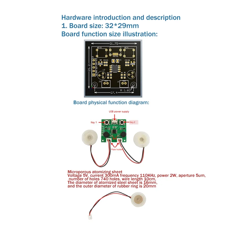 USB Humidifier Module USB Spray Module Fogging Piece Dual-Way Humidifier Module DIY Incubation Experiment Equipment