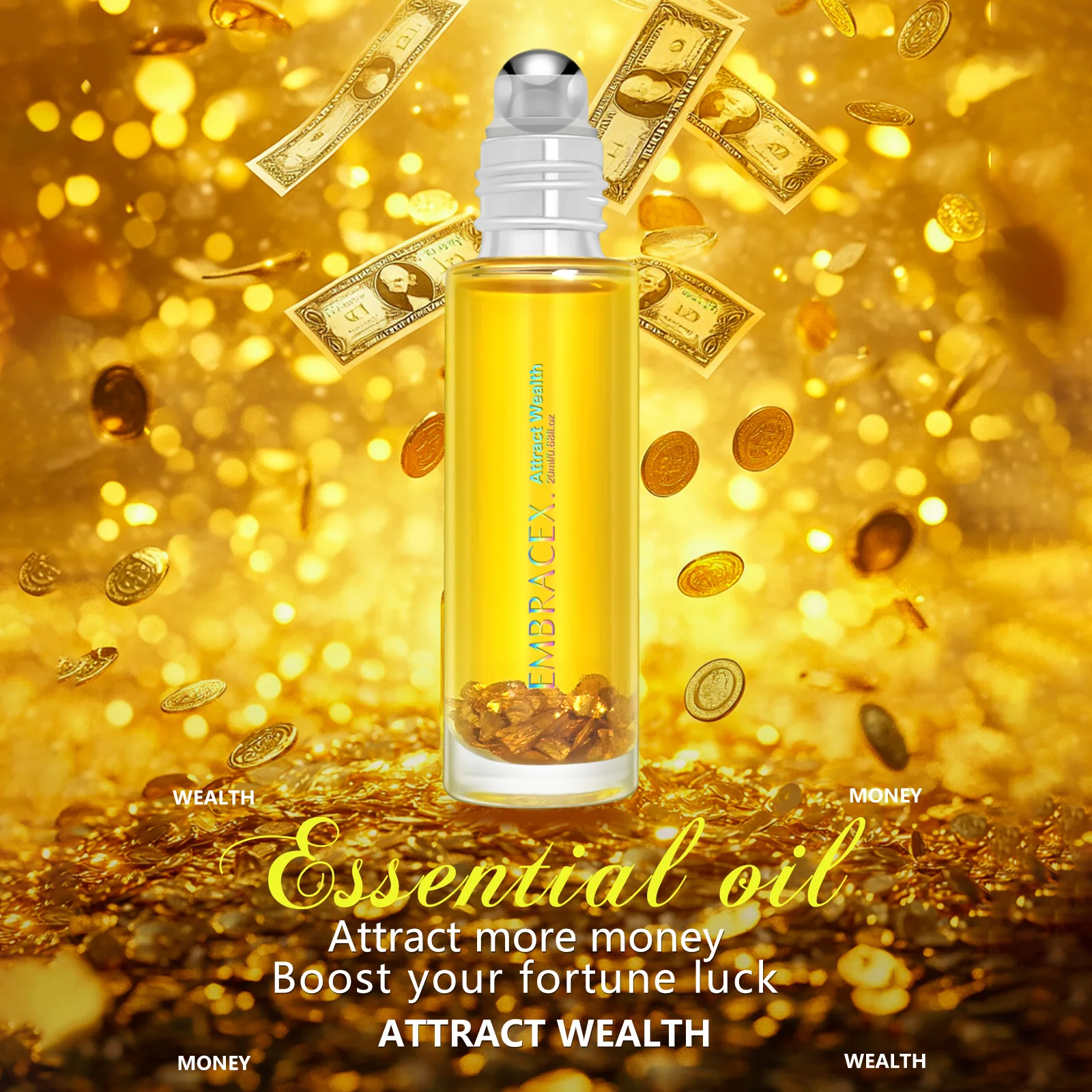 20 ml Attract Wealth Parfüm Ätherisches Öl Rollerball Parfüm Geschenke Roller Parfüm Mehr Geld anziehen Hautpflege Massage Reisen