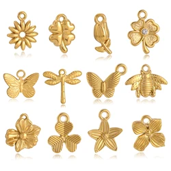 3Pcs Rose Flower/Daisy/Clover/Bee/Butterfly Charms Stainless Steel Pendant DIY Necklace Bracelet Earring Jewelry Making Finding