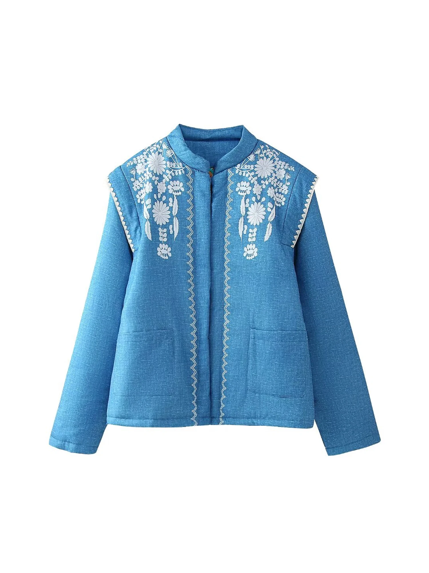 

Women Denim Blue Winter Jacket Coat Harajuku Long Sleeve Warm Thicke Print Jacket 2000s Vintage Outerwear Autumn Fashion Clothes