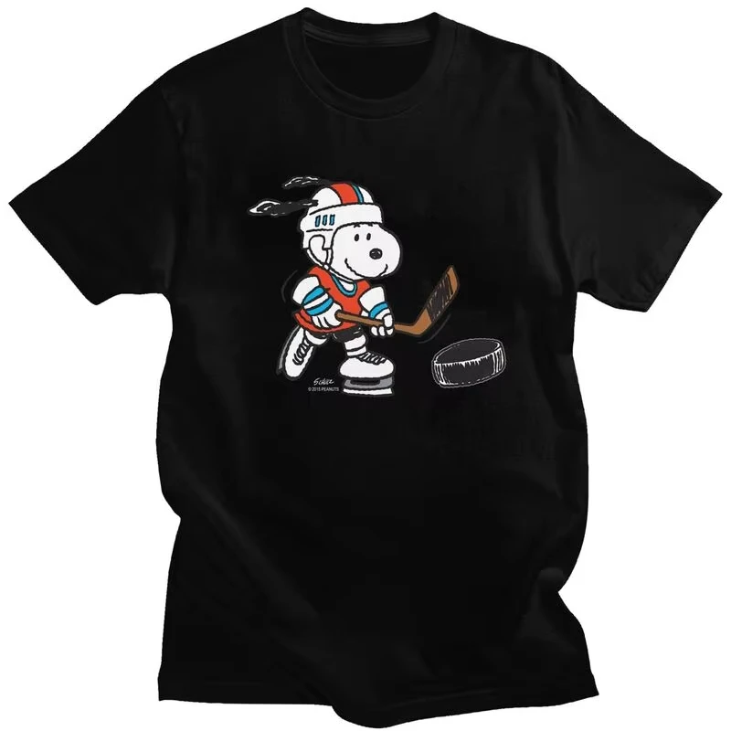 

Хоккейные футболки Snoopy, уличная одежда, винтажные мужские и женские хлопковые футболки большого размера в стиле Харадзюку с коротким рукавом в стиле хип-хоп, забавные повседневные топы