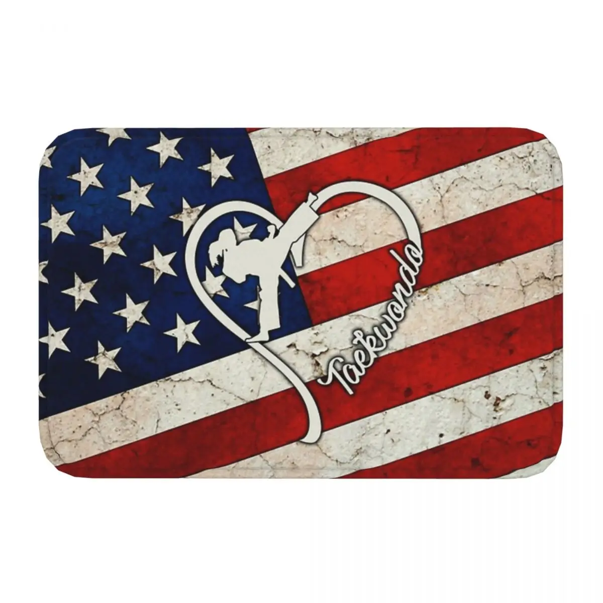 Taekwondo American Flag Retro Bath Mat Taekwondo Doormat Kitchen Carpet Entrance Door Rug Home Decoration