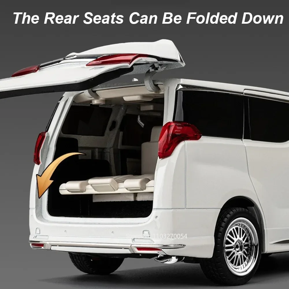 1:18 알파드 벨파이어 모델카 장난감 금속 다이캐스트 MPV 자동문 합금 바디 사운드 라이트 풀백 차량 컬렉션