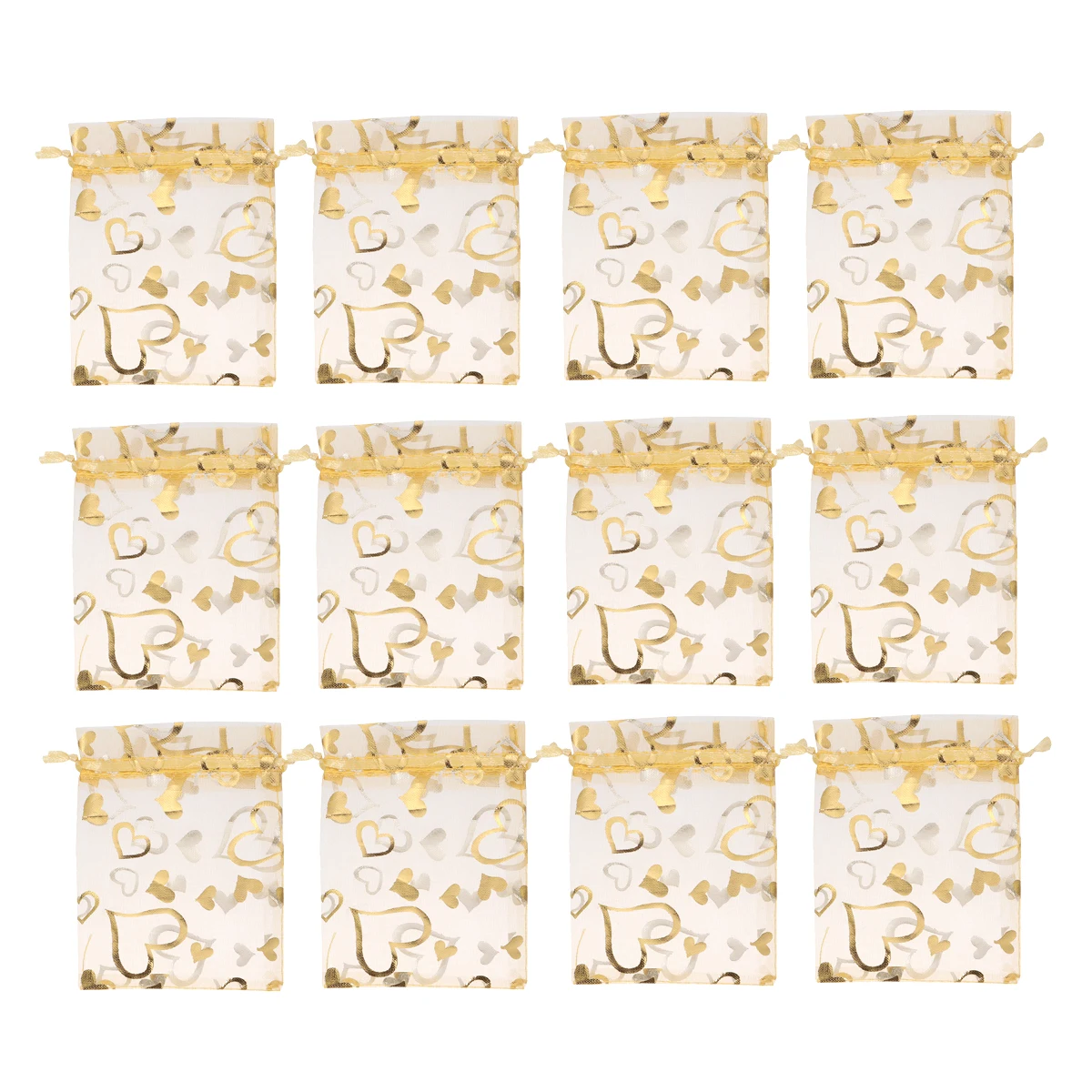 

100 Pcs Gold-stitched Love Bag Drawstring Pouches Candy Gift Bags Mini Jewelry Storage