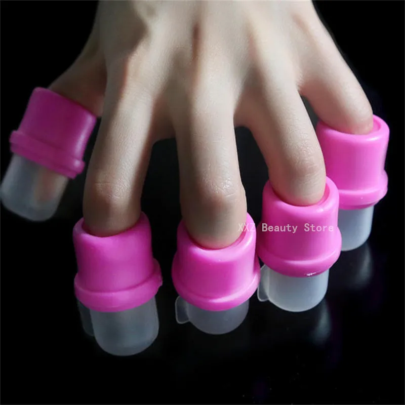 Tampas reutilizáveis rosa para arte em unhas, 1/10/20/50/100 peças, removedor de esmalte em gel uv, envoltórios de borracha para polimento limpo, ferramenta de manicure