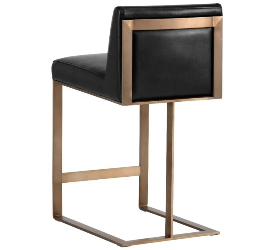 كراسي بار من الفولاذ المقاوم للصدأ للمطاعم الأمريكية الحديثة، مقاعد عالية ذات حواف نحاسية عتيقة #3