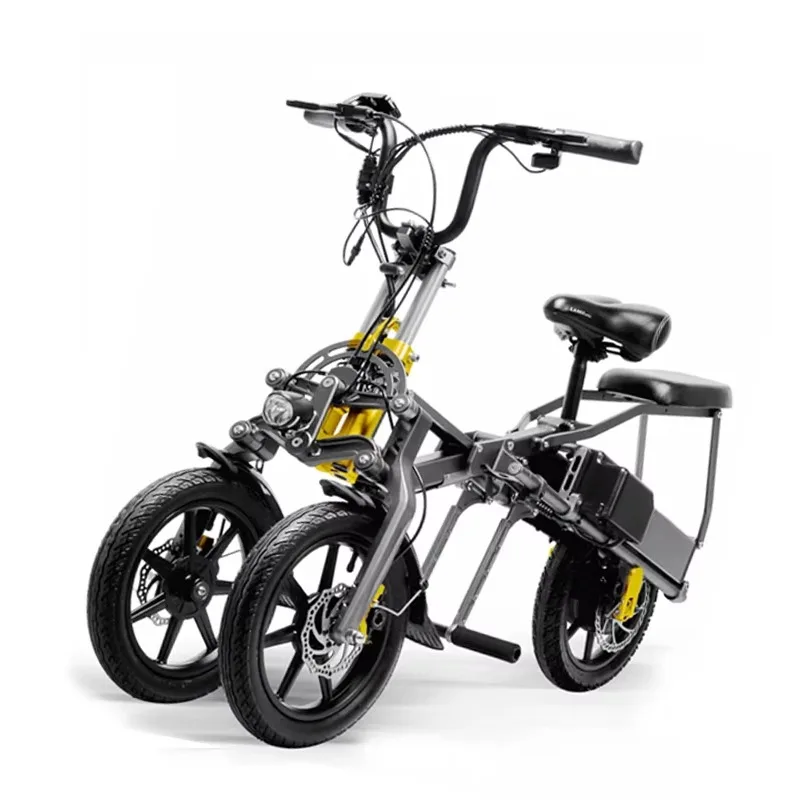 New Design 14 Inch 350W Double 48V Lithium Battery 3 Wheel Foldable Electric Bicycle for Adult