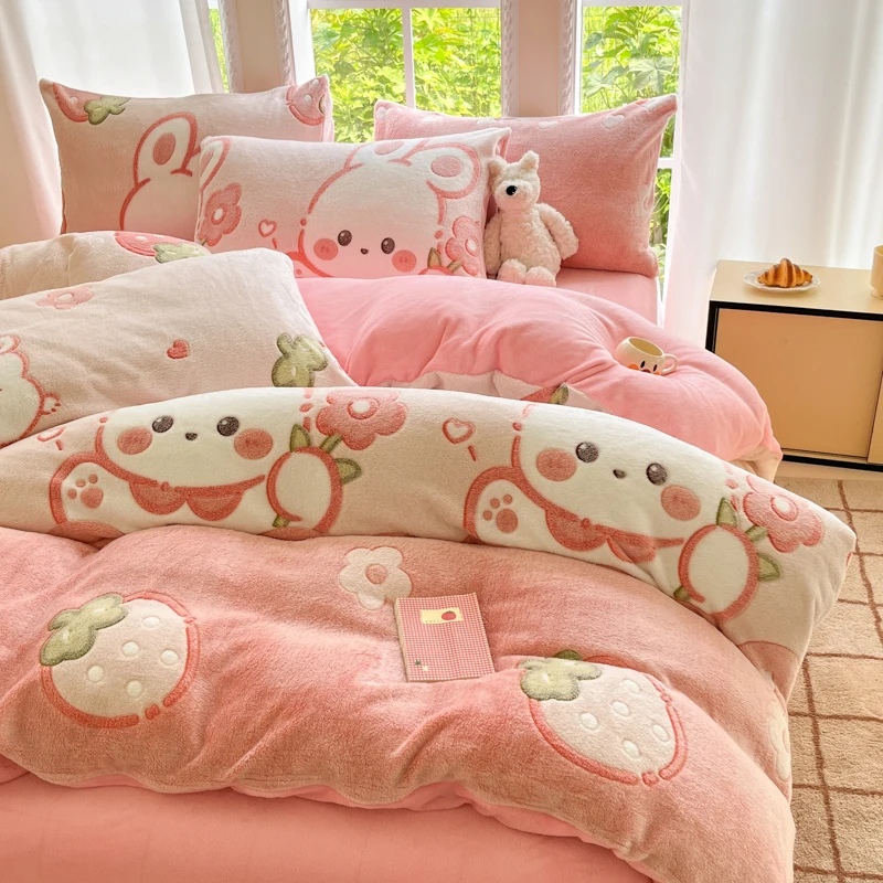 2025 جديد ندفة الثلج الصوف الطازجة وحساسة غطاء لحاف مطبوع سميكة الدافئة المطبوعة الكرتون طالب الحليب الصوف غطاء لحاف