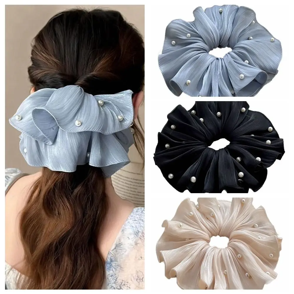 

Temperament Cloth Elastic Scrunchies Solid Color Rubber Band Women Hair Scrunchies French Style Hair Ring Pearls Hair Rope Women