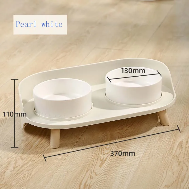 Double ceramic bowl for cat and dog, protect the cervical spine from overturning and splashing grain, water bowl, water bowl