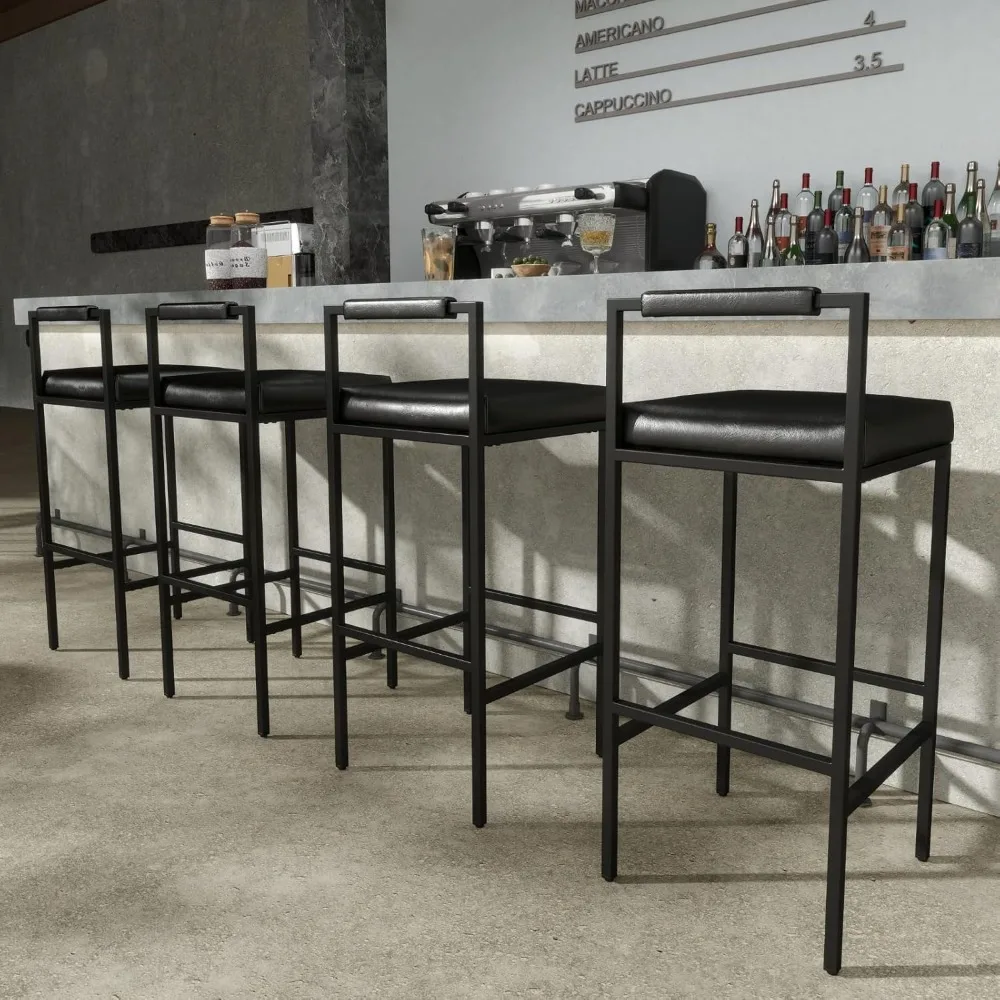 

Black Leather Bar Stools Set of 4, 30 Inch Bar Height Barstools Faux Leather Industrial Counter Stools with Metal Legs
