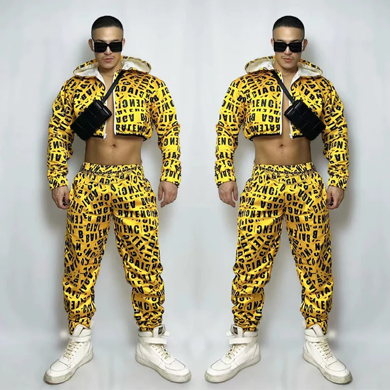 

Hip Hop Dancewear For Male Nightclub Jazz Gogo Dancer Outfit Bar Hoodie Pants Suit Dancing Clothes Dj Ds Rave Outfit