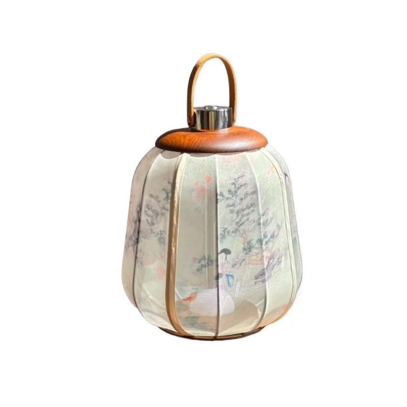 

Wireless charging desk lamp Solid wood portable lantern Palace lamp Study atmosphere light