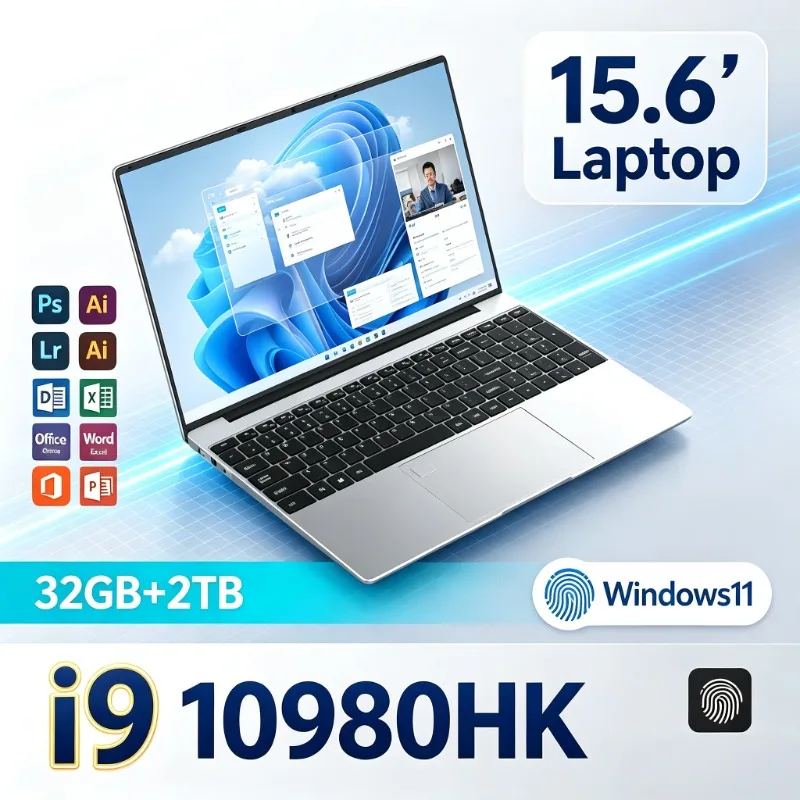 2026 Intel Core I9-10980HK 15.6'' Inch Laptop PC 32GB RAM 1TB/2TB SSD Windows 11 Fingerprint Unlock Gaming Office Notebook