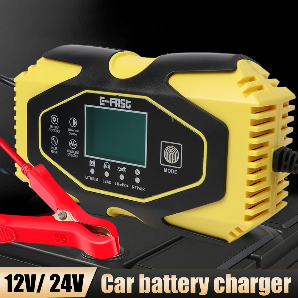 12V/6A - 24V/3A Car Battery Charger Pulse Repair LCD Battery Charger For Car Motorcycle Lead Acid Battery AGM Gel Wet UK