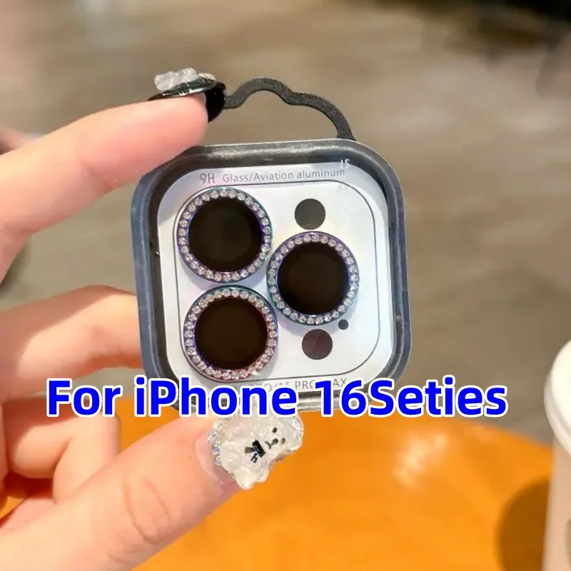 3-2PCS Bling Glitter Diamond Camera Lens Protector For Apple Iphone 16 17 Pro Max Sreen Protectors Film For IPhone 16 15 Plus