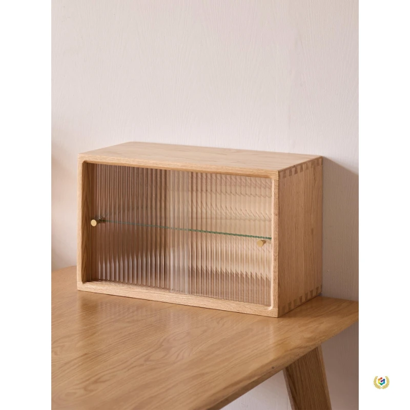 

Shelf All solid wood sliding door Dust-proof teacup storage rack Small side cabinet shelf
