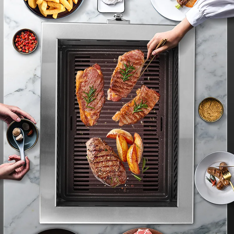 Large square barbecue pot 2400W heating tube stainless steel electric