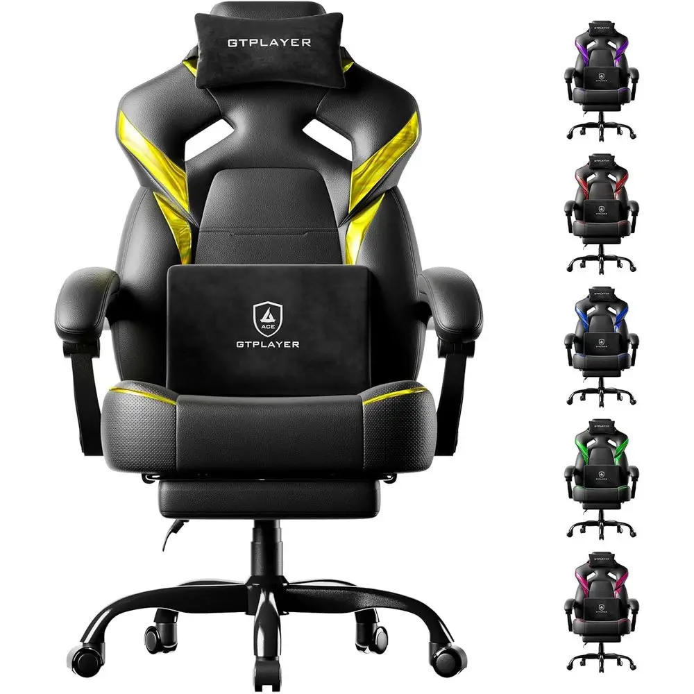 

Большое и высокое игровое кресло для взрослых, эргономичное офисное кресло с подставкой для ног, усиленная конструкция, выдерживает нагрузку до 350 фунтов, высокая спинка, из высококачественной кожи и кожи I-класса.