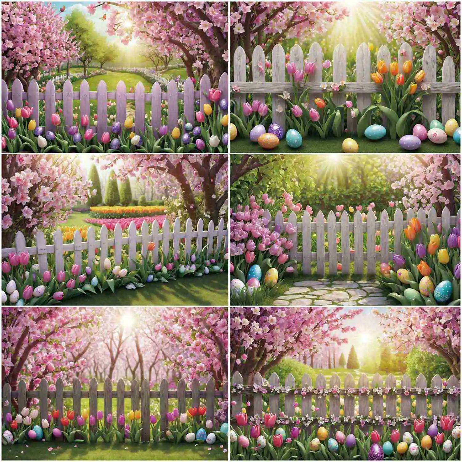 

MOON.QG Spring Happy Easter Photography Backdrop Garden Flower Fence Egg Party Photo Background Professional Studio Photocall