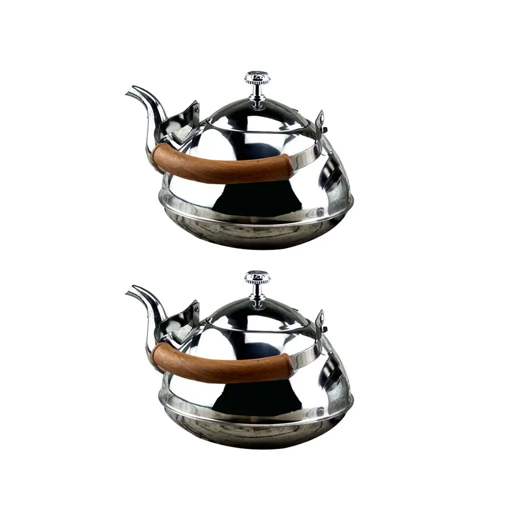 2Pcs 2L Silver Stainless Coffee Kettle Teapot for Home , Tea with Ergonomic Handle